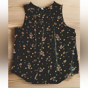 Women’s Peace & Pearls Sleeveless Semi-Sheer Floral Top Keyhole Black/Orange 1X